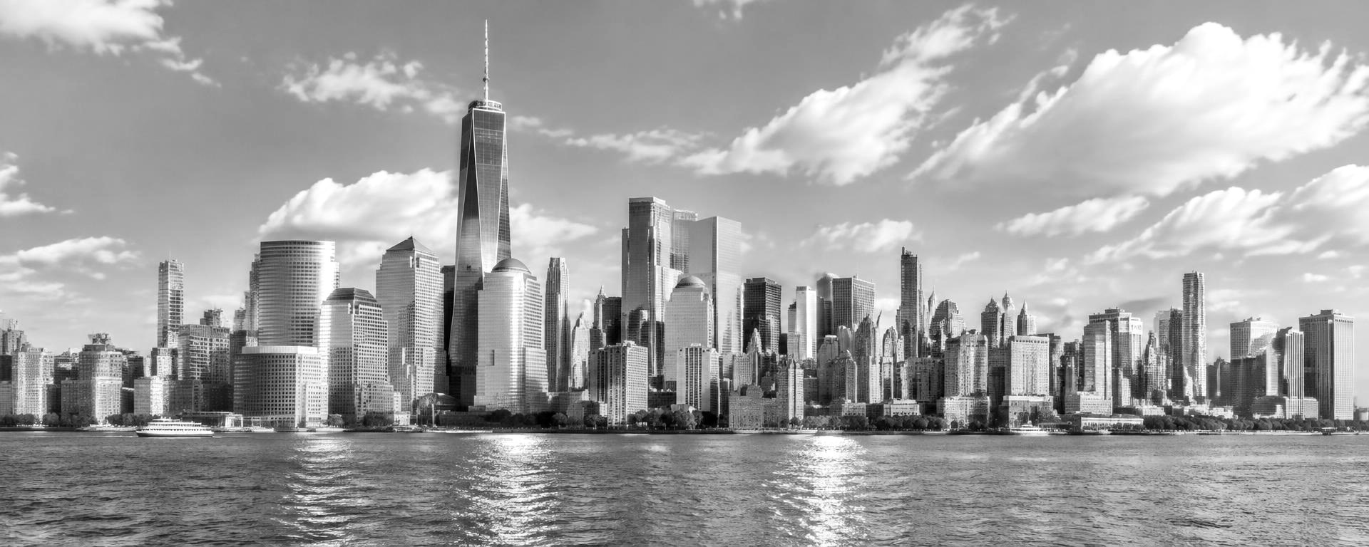 New York City skyline in black and white